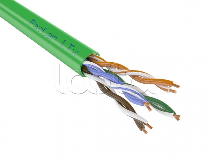 Огнестойкий кабель парной скрутки для СОУЭ, СКС и IP-сетей имеет 2 пары жил диаметром 0,52 мм (24 AWG), категория 5e ParLan U/UTP Cat5e PVCLS нг(А)-FRLSLTx 2х2х0,52 Паритет (305м)