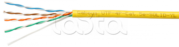 Кабель витая пара LAN U/UTP 4x2x24AWG кат.5е PVC (100 м) желтый Cabeus (UTP-4P-Cat.5e-SOLID-YL-100)