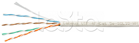 Кабель витая пара LAN U/UTP 4x2x24AWG кат.5е PVC (100 м) белый Cabeus (UTP-4P-Cat.5e-SOLID-WH-100)