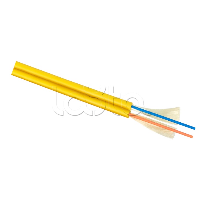Кабель волоконно-оптический 9/125 одномодовый, 2 волокна, плотное буферное покрытие (tight buffer), zip cord, для внутренней прокладки ( -25C ~ +50), LSZH, желтый Cabeus TB-ZIP-9-02T-LSZH-IN-25