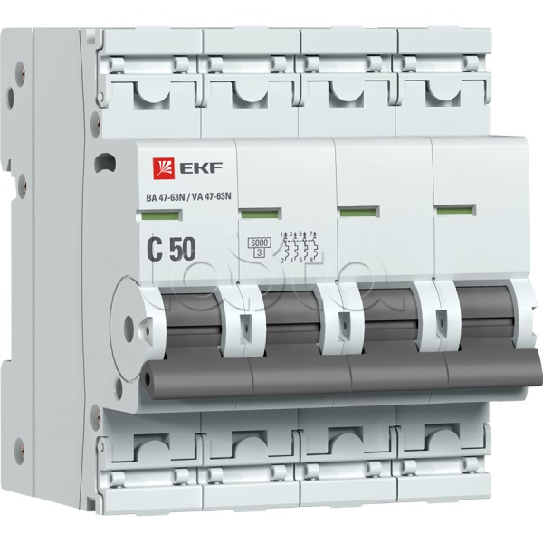 Автоматический выключатель 4P 50А (C) 6кА ВА 47-63N EKF PROxima (M636450C)