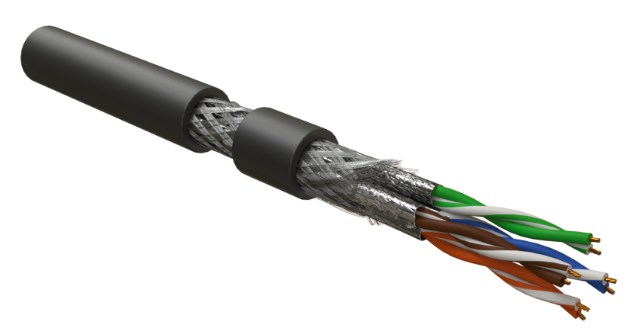 Кабель для сетей Industrial Ethernet, категория 6A, 4x2x23 AWG, многопроволочные жилы (patch), S/FTP, SHF1, черный ISFTP4-C6A-P23/7-SHF1-BK Hyperline (500 м)