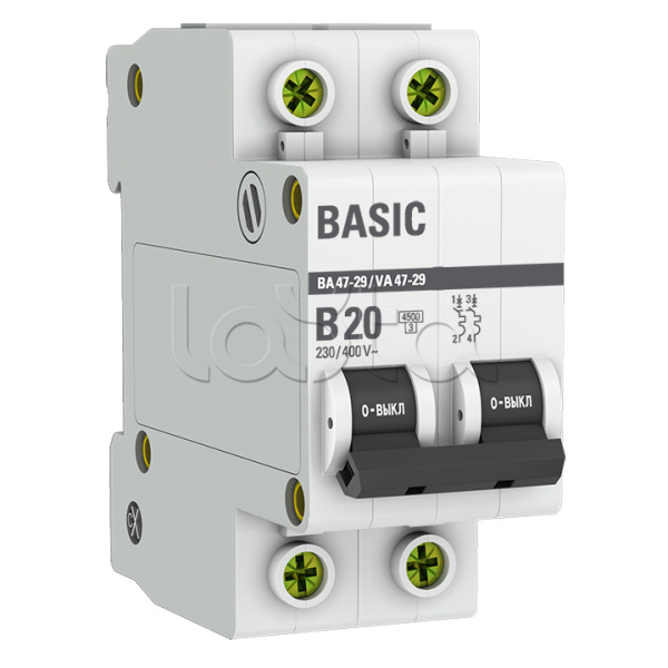 Автоматический выключатель 2P 20А (B) 4,5кА ВА 47-29  Basic EKF (mcb4729-2-20-B)