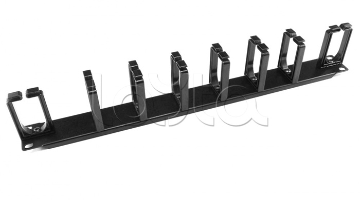 Органайзер кабельный горизонтальный 19&quot; 1U, 8 пласт. колец, металлический, черный Cabeus JB08-1U-PR-BK