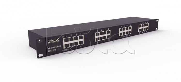 Устройство грозозащиты для локальной вычислительной сети, 16 портов OSNOVO SP-IP16/1000PR