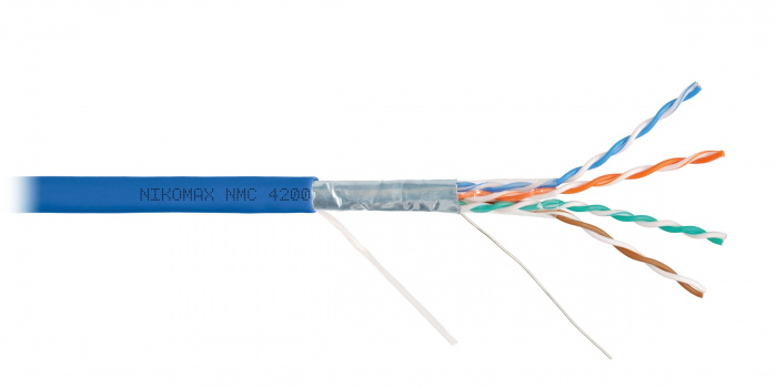 LAN F/UTP 4 пары, Кат.5e (Класс D), 100МГц, одножильный, BC (чистая медь), 24AWG (0,51мм), полимерный материал нг(А)-HF синий, 305м - гарантия: 5 лет / 15 лет системная