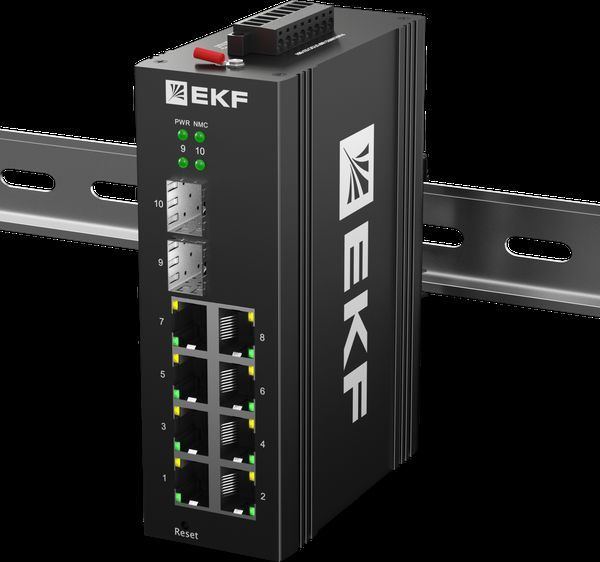 Промышленный управляемый коммутатор уровня L2 ML2-2GX/SFP-8GTP, 2 порта 1000Base-X SFP, 8 портов 10/100/1000Base-T(X) RJ45 c PoE, монтаж на динрейку TSX EKF TSX-ML2-2GX/SFP-8GTP