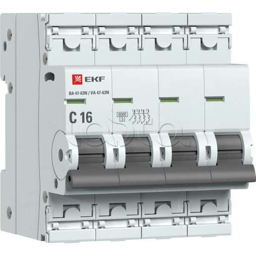 Автоматический выключатель 4P 16А (C) 6кА ВА 47-63N EKF PROxima (M636416C)