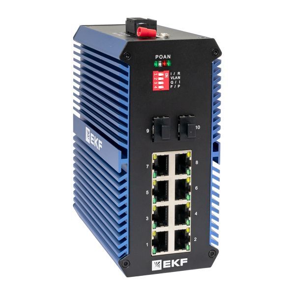 Промышленный неуправляемый коммутатор U-2GX/SFP-8GTP, 2 порта 1000Base-X SFP, 8 портов 10/100/1000Base-T(X) RJ45 c PoE, монтаж на динрейку TSX EKF TSX-U-2GX/SFP-8GTP