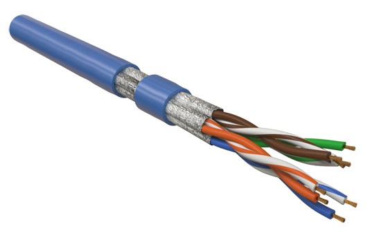Кабель витая пара, экранированная U/FTP, категория 6, 4 пары (26 AWG), многожильный (patch), каждая пара в фольге, LSZH, синий UFTP4-C6-P26-IN-LSZH-BL-500 Hyperline (500 м)