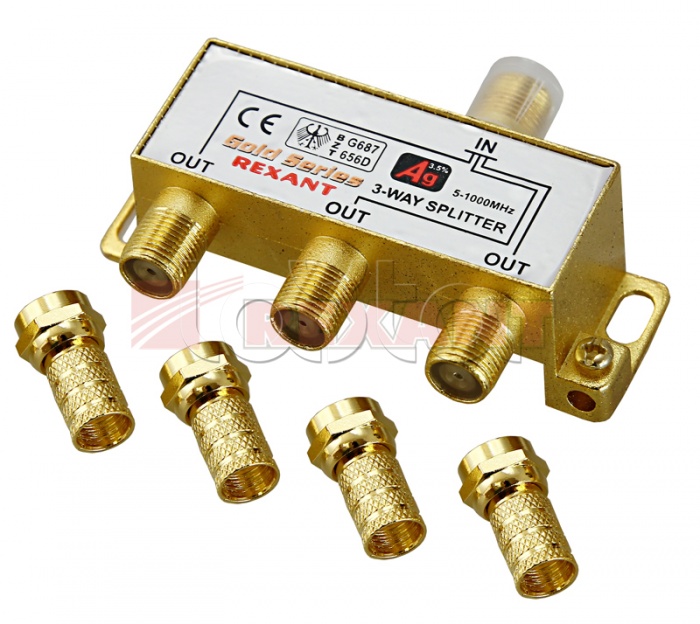 Делитель телевизионный ТВx3 + 4 шт. F BOX 5-1000 МГц GOLD (10шт/уп) REXANT 05-6102-1