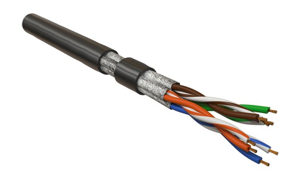 Кабель витая пара, экранированная U/FTP, категория 6, 4 пары (26 AWG), многожильный (patch), каждая пара в фольге, LSZH, черный UFTP4-C6-P26-IN-LSZH-BK-100 Hyperline (100 м)