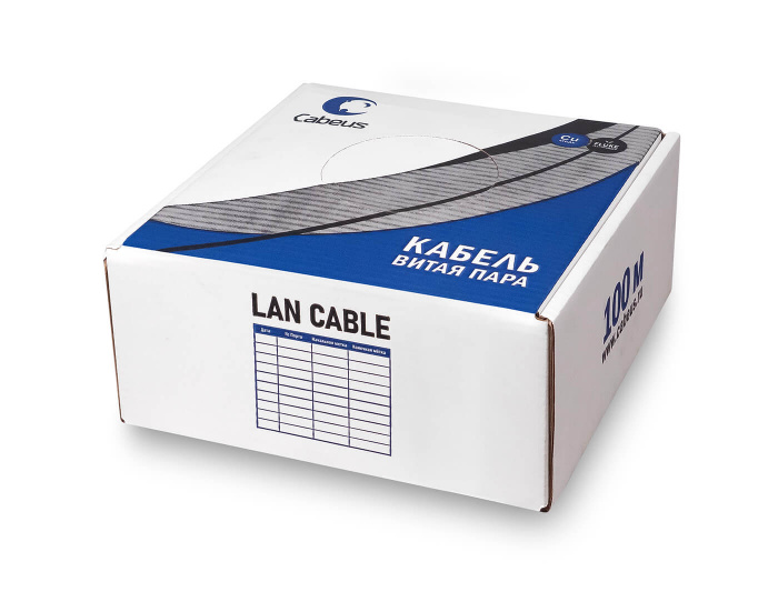 Кабель LAN FTP (F/UTP), кат.5e, 4x2x24AWG экран. PE-UV (100м) Cabeus (FTP-4P-Cat.5e-SOLID-OUT-PE-UV-100)