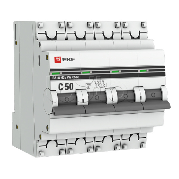 Автоматический выключатель 4P 50А (C) 4,5kA ВА 47-63 EKF PROxima (mcb4763-4-50C-pro)