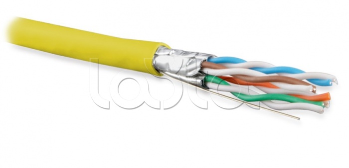 Кабель витая пара U/FTP, категория 6a (10GBE), 4 пары (23AWG), одножильный (solid), каждая пара в экране, без общего экрана, PVC, желтый Hyperline UFTP4-C6A-S23-IN-PVC-YL-500 (500 м)
