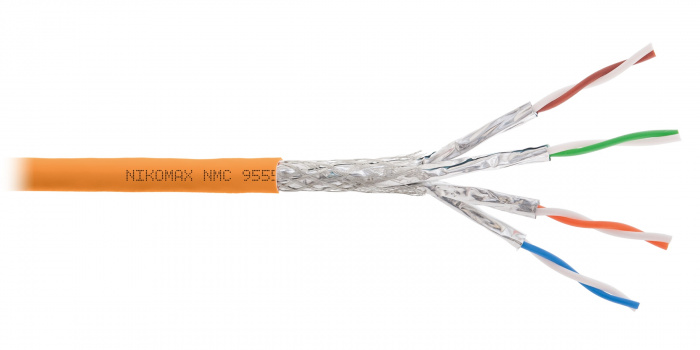LAN S/FTP 4 пары, Кат.6a (Класс Eа), 500МГц, одножильный, BC (чистая медь), 23AWG (0,58мм), полимерный материал нг(А)-HF оранжевый, 500м - гарантия: 15 лет / 25 лет системная