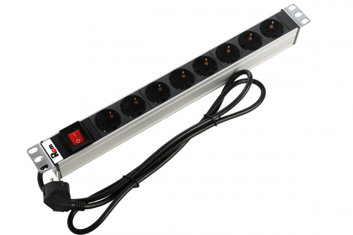 Блок розеток 1U, 8 розеток Schuko Rem R-16-8S-V-440-3