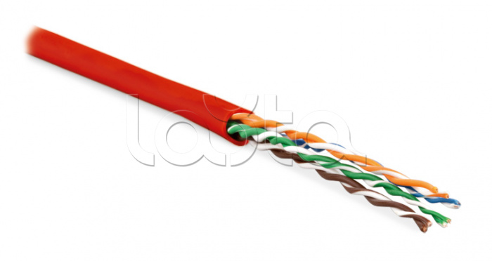Кабель витая пара, неэкранированная U/UTP, категория 6, 4 пары (24 AWG), многожильный (patсh), без разделителя, PVC, нг(А)-HF, –5°C–+60°C, красный UUTP4-C6-P24-NCR-IN-PVC-RD-100 Hyperline (100 м)