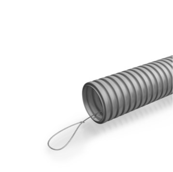 Труба гофрированная с зондом 20 мм.из ПНД, трудногорючая, безгалогенная FRHF  гибкая со стальной протяжкой, цвет: светло-серый (RAL 7035) ПожТехКабель (713-102)