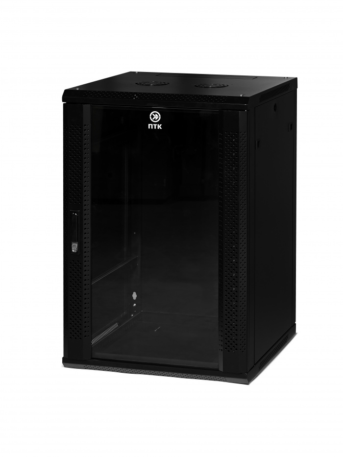 Пожтехкабель 204-010 Шкаф настенный 19-дюймовый (19&quot;), 18U, 908x600х600мм, стеклянная дверь с перфорацией по бокам, ручка с замком