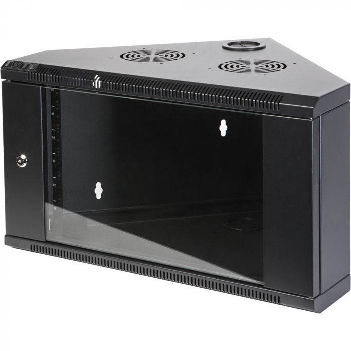 Шкаф наст. угловой 6U 600x430, стеклянная дверь, черный TWT TWT-CBWTG-6U-6x4-BK