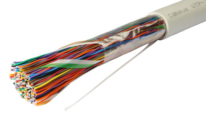 Кабель витая пара UTP (U/UTP), категория 3, 50 пар (24 AWG), одножильный (solid), PVC Cabeus UTP-50P-Cat.3-IN