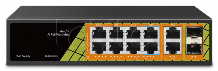 Коммутатор 8x1000Мбит/с PoE порта +2 порта 1000Мбит/с Uplink + 2 порта SFP Tantos TSn-8FP12F2S2