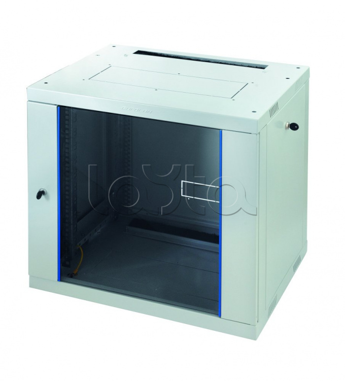 Шкаф настенный Racknet F30 9U 600 × 450, передняя дверь стеклянная, светло-серый Eurolan 60W-09-64-31GY