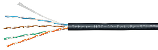 Кабель LAN UTP (U/UTP), кат.5e, 4x2x24AWG PE-UV (100м) Cabeus (UTP-4P-Cat.5e-SOLID-OUT-PE-UV-100)