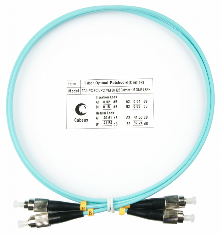 Шнур оптический duplex FC-FC 50/125 mm OM3 1м LSZH Cabeus FOP-50-FC-FC-1m