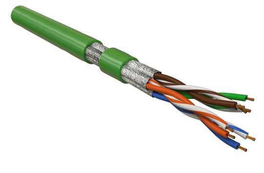 Кабель витая пара, экранированная U/FTP, категория 6, 4 пары (26 AWG), многожильный (patch), каждая пара в фольге, LSZH, зеленый UFTP4-C6-P26-IN-LSZH-GN-100 Hyperline (100 м)