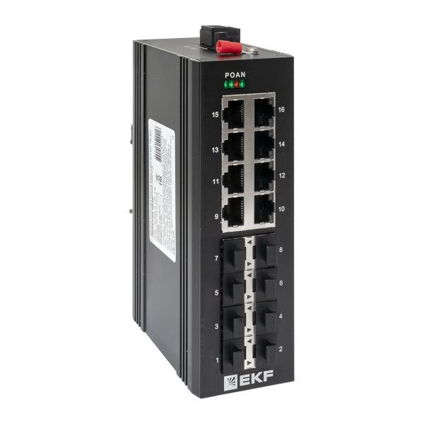 Промышленный неуправляемый коммутатор U-8GX/SFP-8GT, 8 портов 1000Base-X SFP, 8 портов 10/100/1000Base-T(X) RJ45, монтаж на динрейку TSX EKF TSX-U-8GX/SFP-8GT