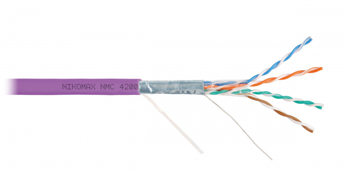 LAN F/UTP 4 пары, Кат.5e (Класс D), 100МГц, одножильный, BC (чистая медь), 24AWG (0,51мм), полимерный материал нг(А)-HF фиолетовый, 305м - гарантия: 5 лет / 15 лет системная