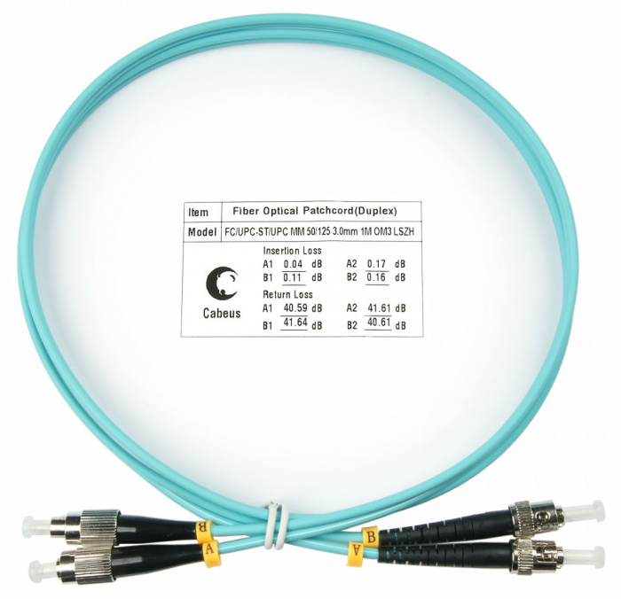 Шнур оптический duplex FC-ST 50/125 mm OM3 1м LSZH Cabeus FOP-50-FC-ST-1m