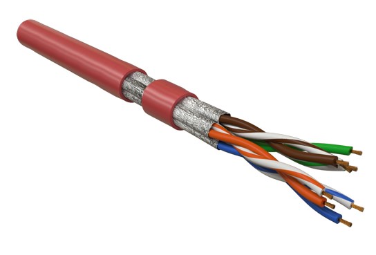 Кабель витая пара, экранированная U/FTP, категория 6, 4 пары (26 AWG), многожильный (patch), каждая пара в фольге, LSZH, красный UFTP4-C6-P26-IN-LSZH-RD-100 Hyperline (100 м)