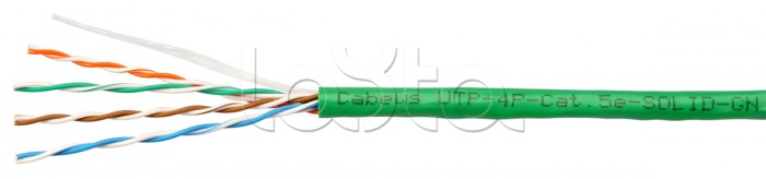 Кабель витая пара UTP (U/UTP), категория 5e, 4 пары 0,51мм (24 AWG), одножильный, зеленый UTP-4P-Cat.5e-SOLID-GN Cabeus  (305 м)