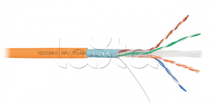 LAN F/UTP 4 пары, Кат.6 (Класс E), 250МГц, одножильный, BC (чистая медь), 23AWG (0,57мм), полимерный материал нг(А)-HF оранжевый, 305м - гарантия: 15 лет / 25 лет системная