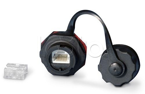 Промышленный модуль Keystone Jack RJ-45 (8P8C), IP67, категория 5e, с защитной крышкой, черный Hyperline KJ-IE-8P8C-C5e-180-BK