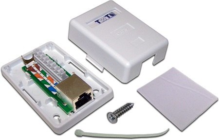 Розетка настенная 1 порт RJ-45 категории 5е, UTP (белая) TWT TWT-SM1-45-WH