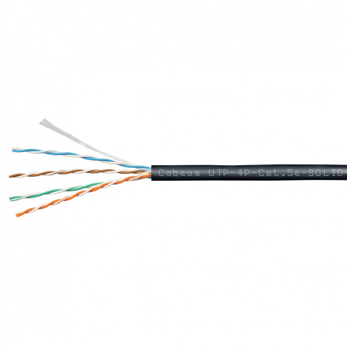 Кабель LAN UTP (U/UTP), кат. 5e, 4x2x24 AWG,  LSZH-UV Cabeus UTP-4P-Cat.5e-SOLID-OUT-LSZH-UV (305 м)
