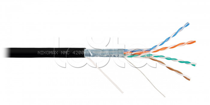 LAN F/UTP 4 пары, Кат.5e (Класс D), 100МГц, одножильный, BC (чистая медь), 24AWG (0,51мм), полимерный материал нг(А)-HF черный, 305м - гарантия: 5 лет / 15 лет системная