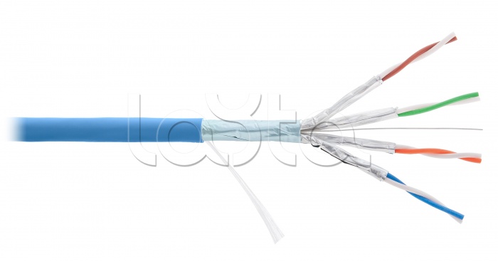 Кабель NIKOLAN F/FTP 4 пары, Кат.6a (Класс Eа), тест по ISO/IEC, 500МГц, одножильный, BC (чистая медь), 23AWG (0,56мм), внутренний, LSZH нг(А)-HFLTx, голубой NKL 4355C-IB NIKOMAX (500 м)
