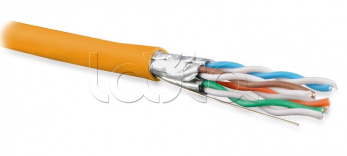 Кабель витая пара U/FTP, категория 6a (10GBE), 4 пары (23AWG), одножильный (solid), каждая пара в экране, без общего экрана, PVC, оранжевый UFTP4-C6A-S23-IN-PVC-OR-500 Hyperline (500 м)