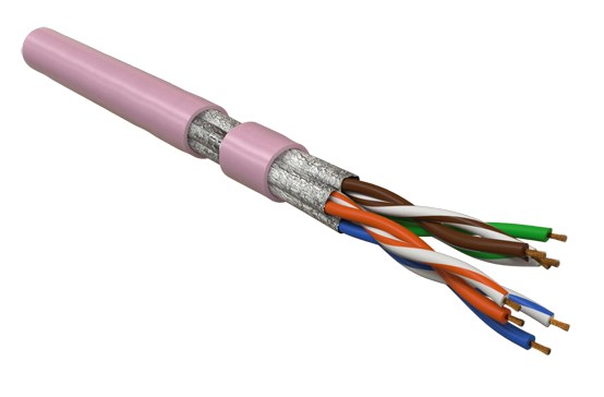Кабель витая пара, экранированная U/FTP, категория 6, 4 пары (26 AWG), многожильный (patch), каждая пара в фольге, LSZH, розовый UFTP4-C6-P26-IN-LSZH-PK-100 Hyperline (100 м)