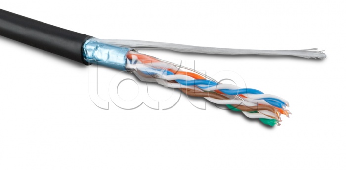 Кабель витая пара, экранированная Hyperline FUTP4-C5E-S24-OUT-LSZH-BK-500 (500 м)