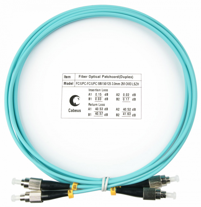 Шнур оптический duplex FC-FC 50/125 mm OM3 2м LSZH Cabeus FOP-50-FC-FC-2m