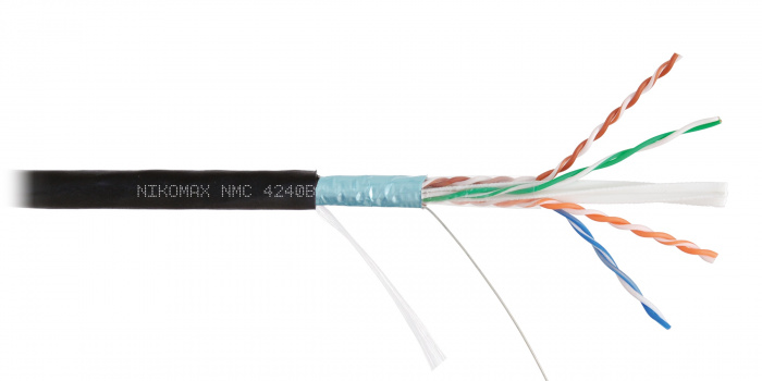 LAN F/UTP 4 пары, Кат.6 (Класс E), 250МГц, одножильный, BC (чистая медь), 23AWG (0,55мм), полиэтилен, внешний, черный, 305м - гарантия: 3 года