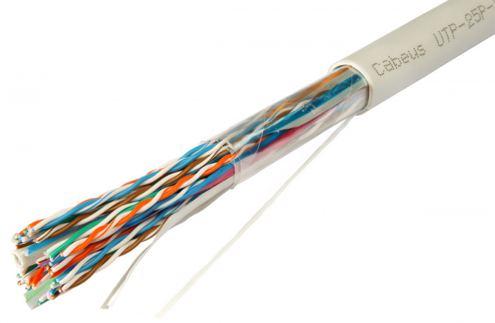 Кабель витая пара UTP (U/UTP), категория 5, 25 пар (24 AWG), одножильный (solid), LSZH, нг(А)-HF UTP-25P-Cat.5-IN-LSZH Cabeus