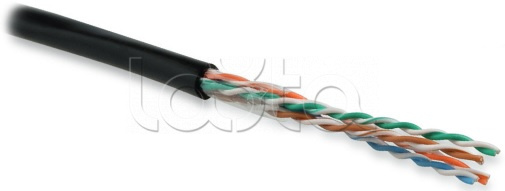 Кабель витая пара, неэкранированный U/UTP, категория 5e, 4 пары (24 AWG), одножильный(solid), внешний, PE, -40°C - +60°C, черный UUTP4-C5E-S24-OUT-PE-BK-500 Hyperline (500 м) 