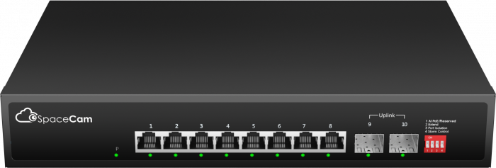 SpaceCam неупр. коммутатор (SC-8GP-120-2G(A)) 8 PoE 10/100/1000Мбит/с + 1x10/100/1000Мбит/с RJ45 + 1 SFP